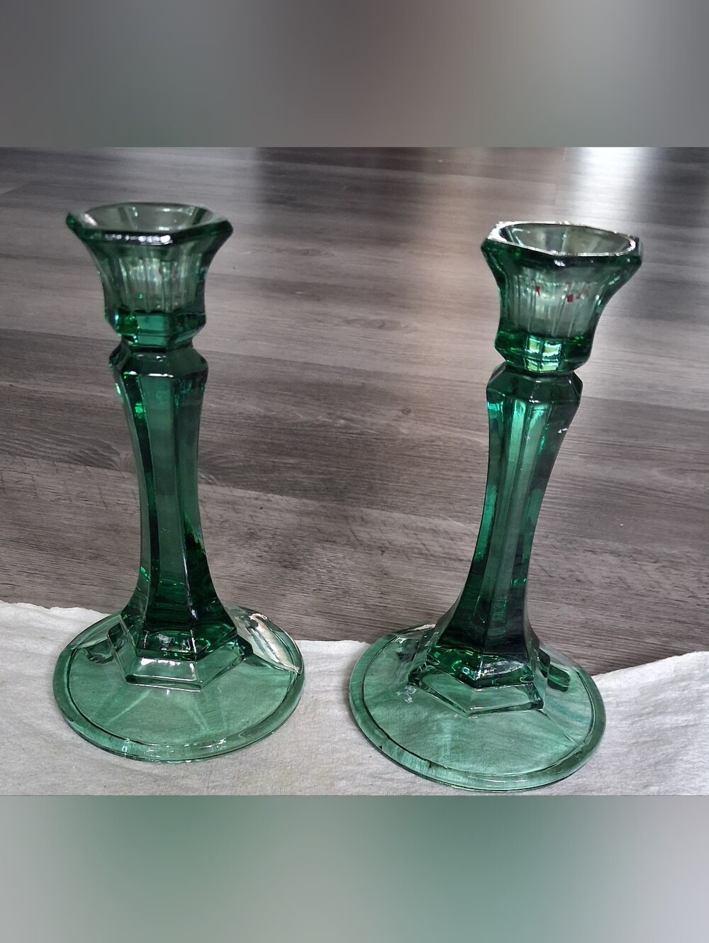 Green Glass Taper Candle Holders - Elegant Home Accents